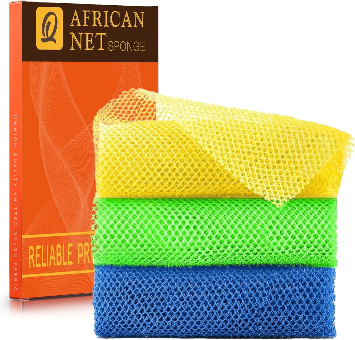 UJFQBH African Net Exfoliating Bath Sponge Set – 3 Pieces