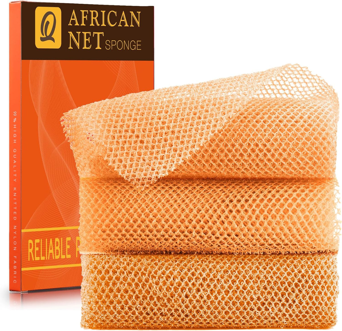 UJFQBH African Net Exfoliating Bath Sponge Set – 3 Pieces