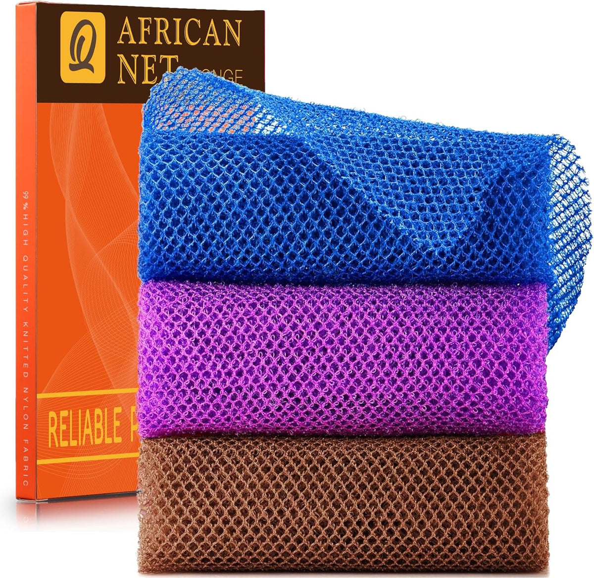 UJFQBH African Net Exfoliating Bath Sponge Set – 3 Pieces