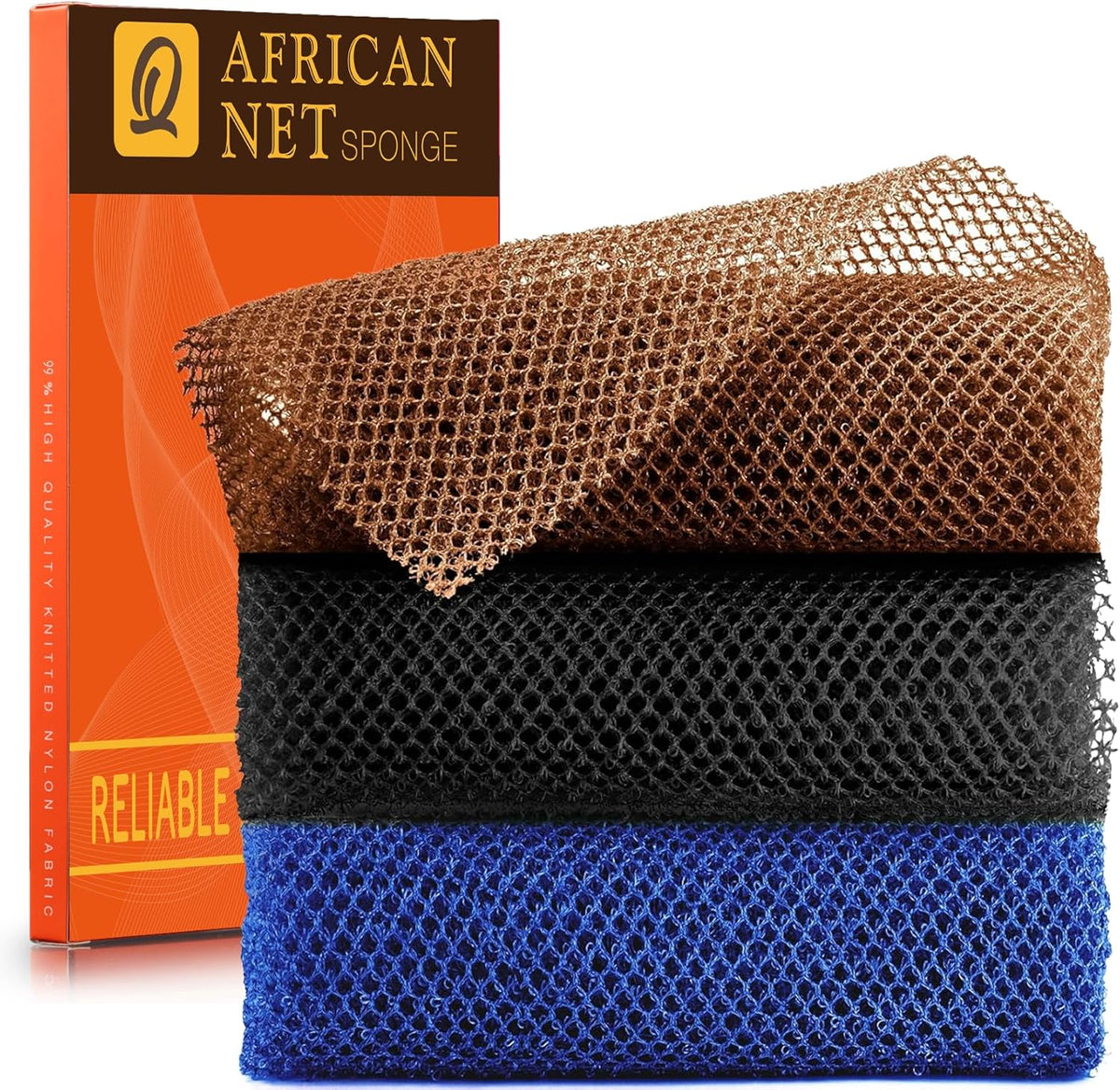 UJFQBH African Net Exfoliating Bath Sponge Set – 3 Pieces