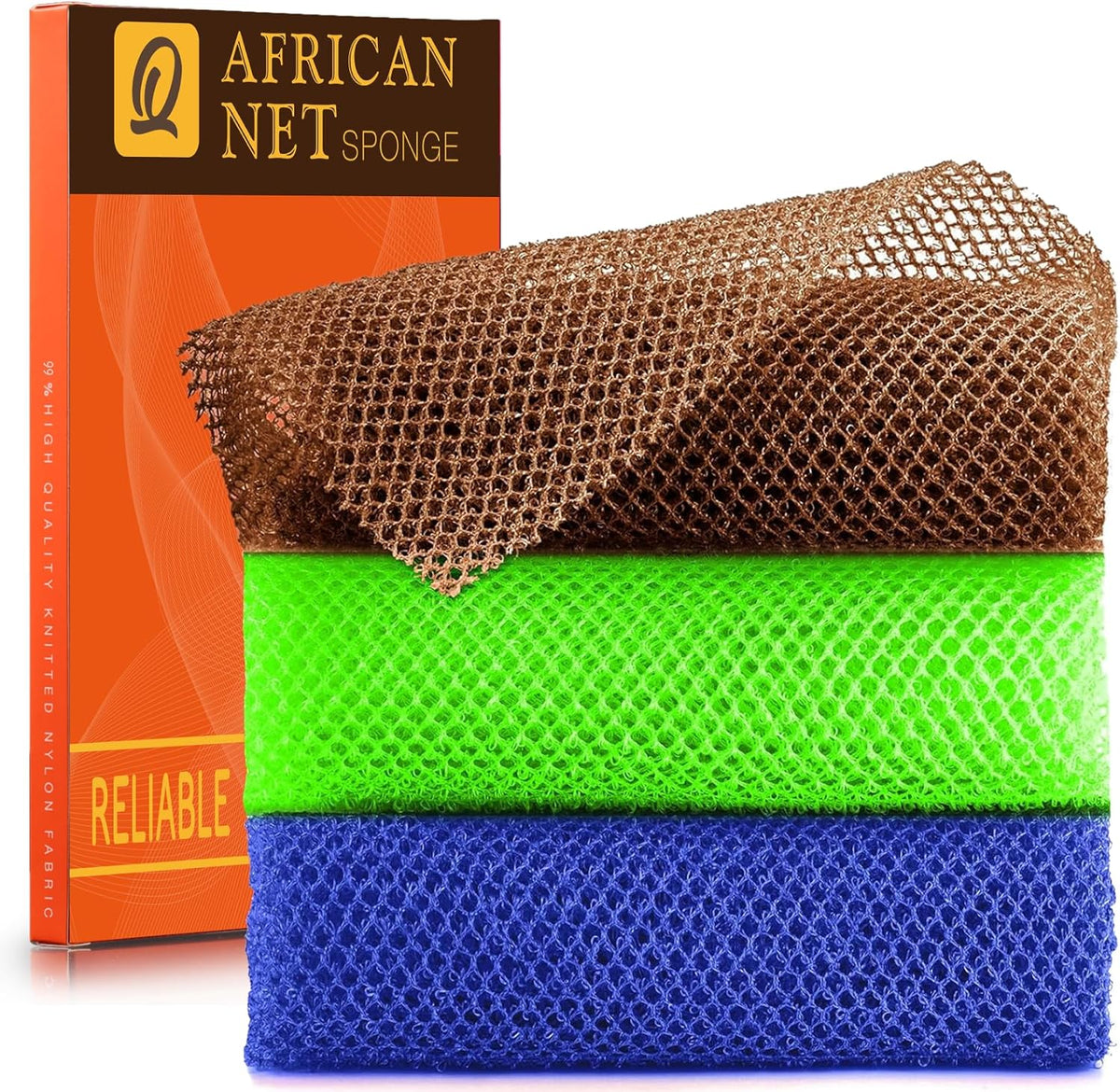 UJFQBH African Net Exfoliating Bath Sponge Set – 3 Pieces
