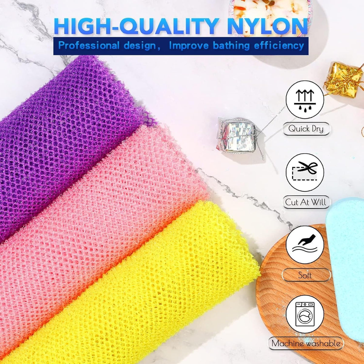 UJFQBH African Net Exfoliating Bath Sponge Set – 3 Pieces