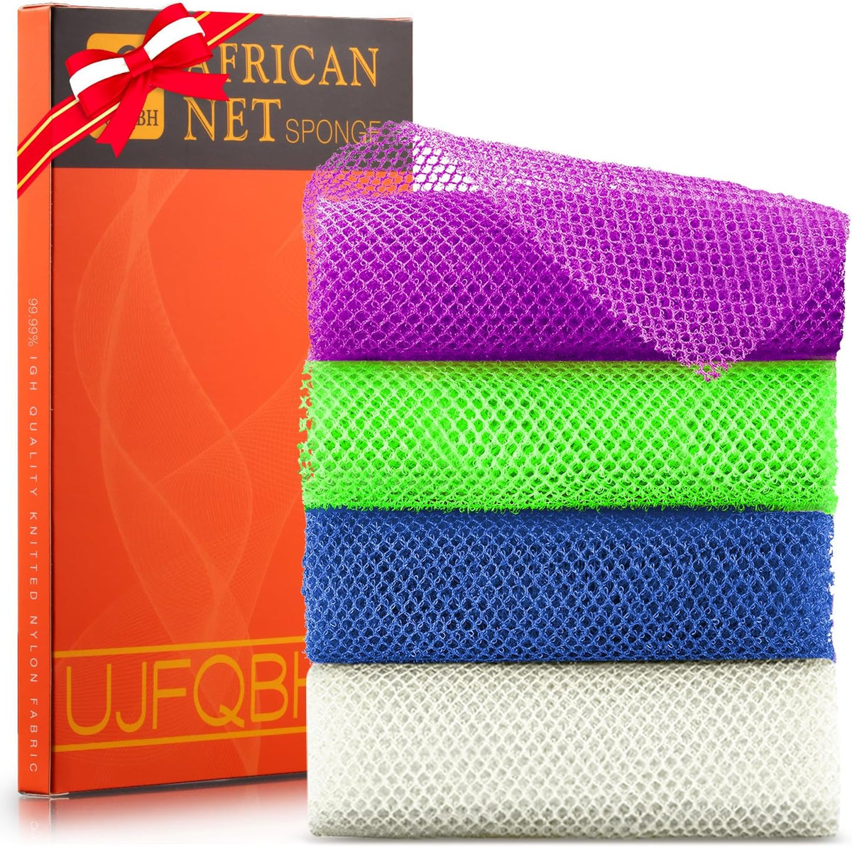 UJFQBH African Net Exfoliating Bath Sponge Set – 3 Pieces
