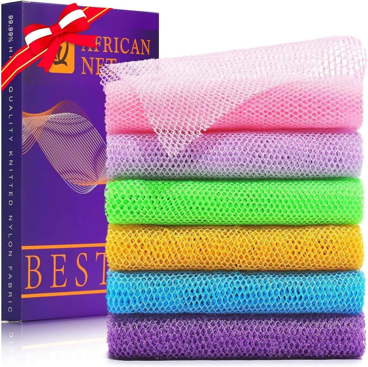 UJFQBH African Net Exfoliating Bath Sponge Set – 3 Pieces
