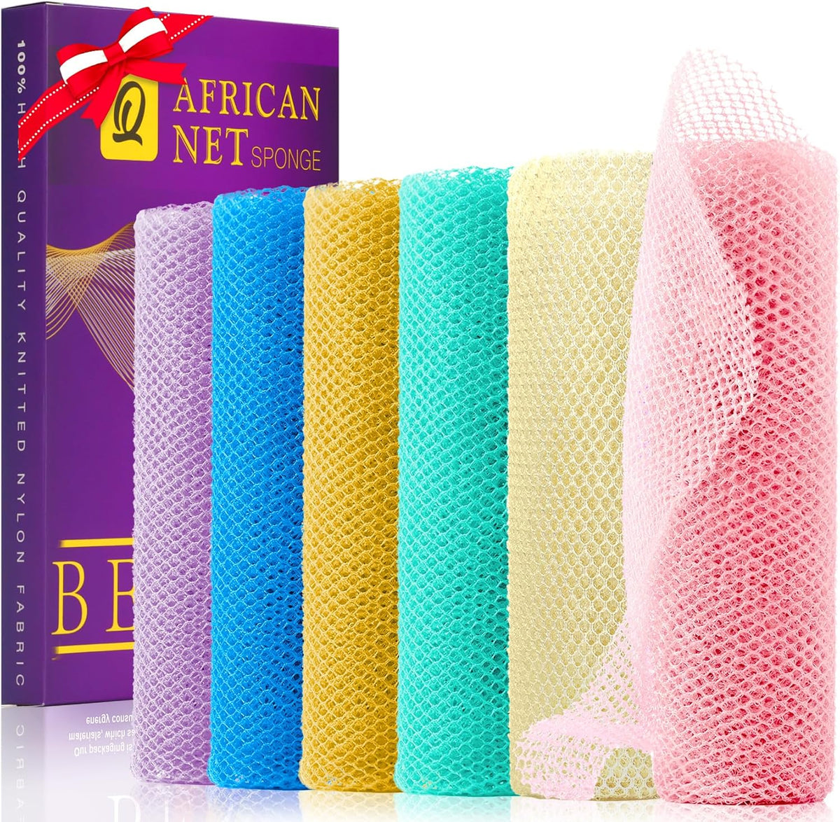 UJFQBH African Net Exfoliating Bath Sponge Set – 3 Pieces