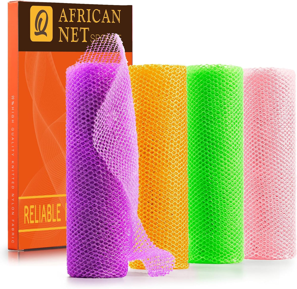 UJFQBH African Net Exfoliating Bath Sponge Set – 3 Pieces