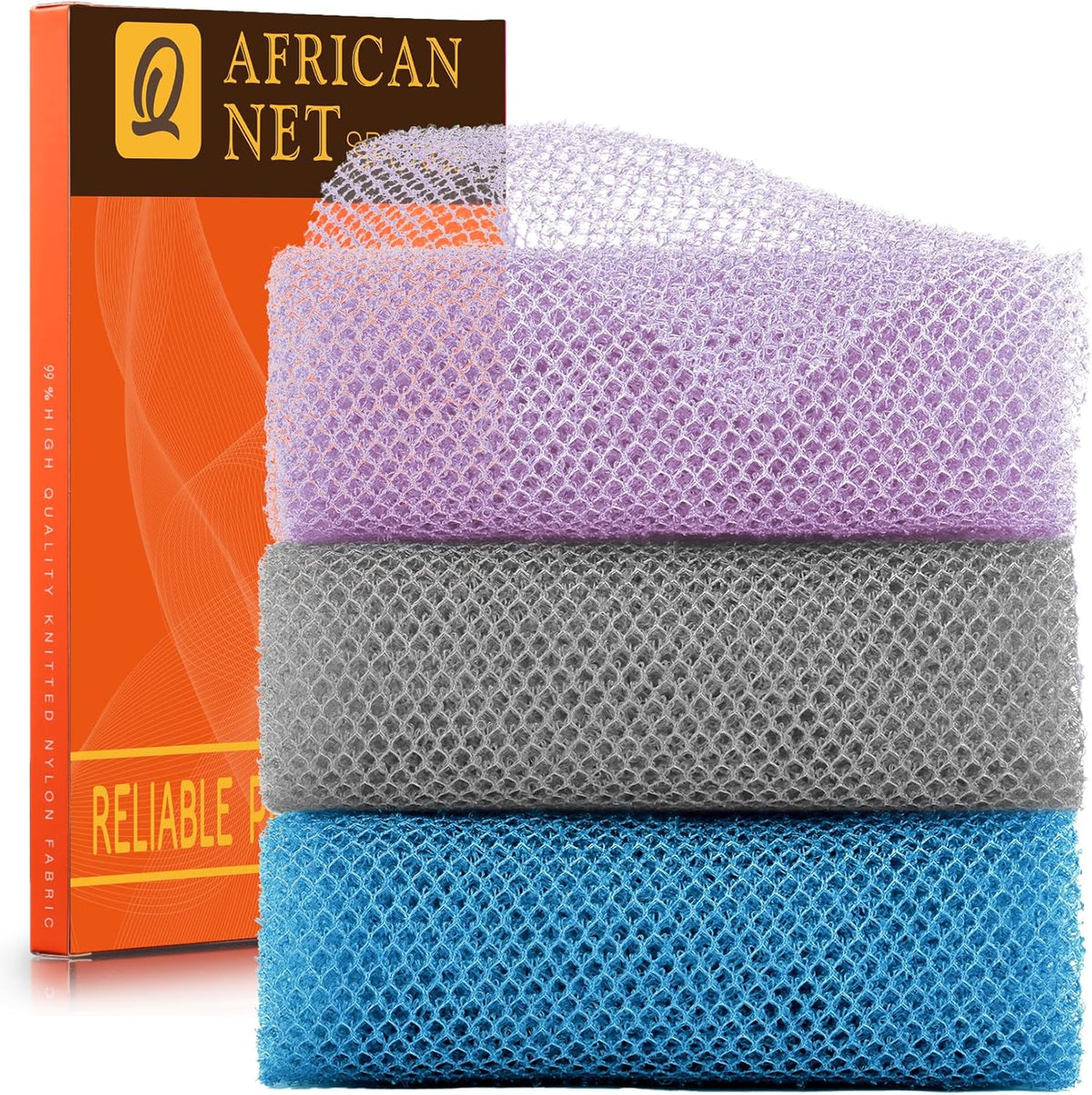 UJFQBH African Net Exfoliating Bath Sponge Set – 3 Pieces